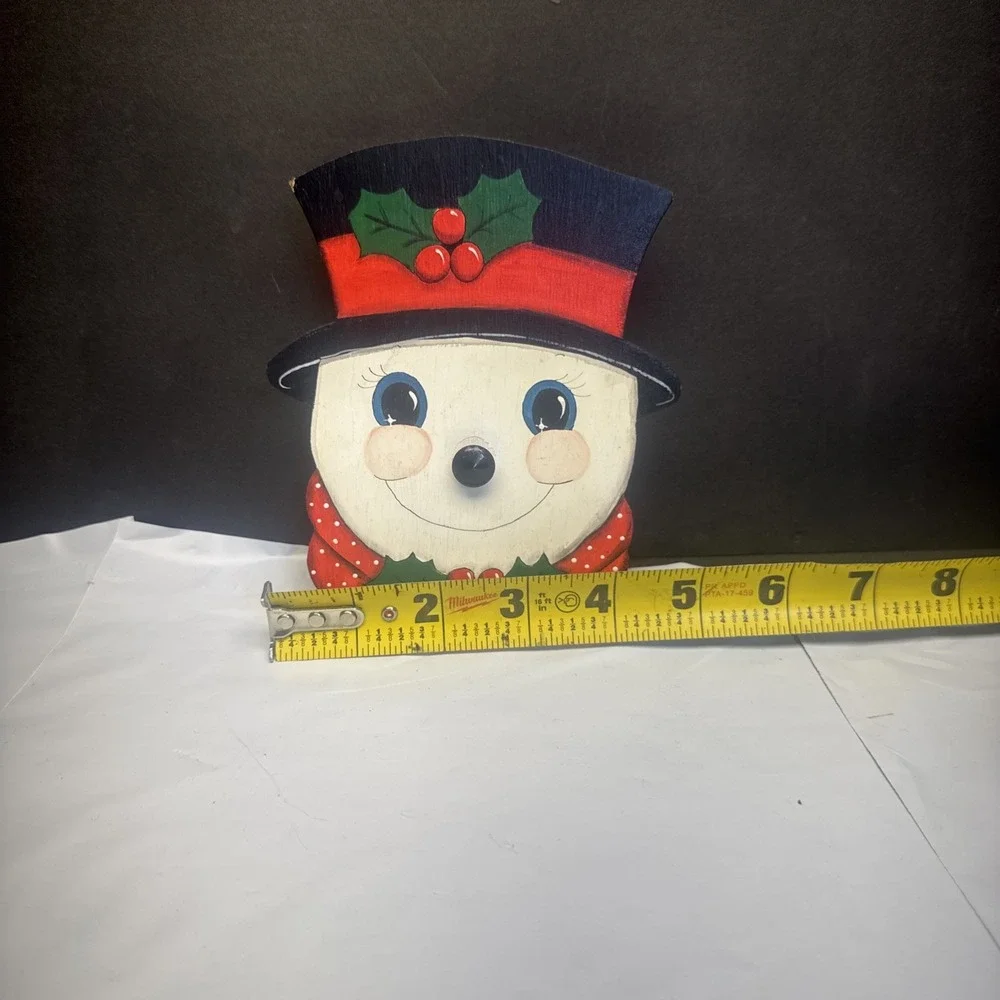 Cute Wooden Handpainted Snowman‎ Wall Decor w/attached Red Nose